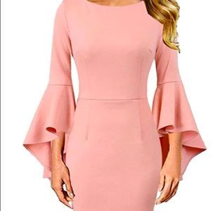 NWT! LOVELY PINK BELL SLEEVE BODYCON MIDI DRESS